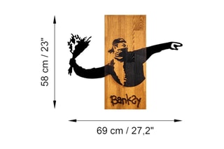 Decoração de parede em madeira "Le Lanceur de fleurs" Banksy - 69 x 58 x 3 cm - Natural e preto