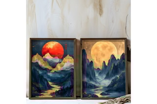 2 peintures décoratives encadrées en MDF Baudouin - 35 x 47 x 3,5 / 35 x 47 x 3,5 cm