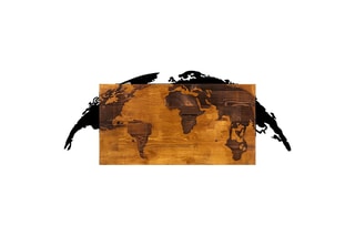 Decoração de parede em madeira World Map - 83 x 35 cm - Imitação de nogueira e preto
