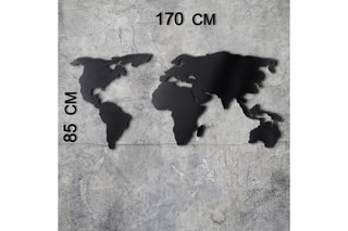 Décoration murale World Map Silhouette XL - 85 x 170 cm - Noir - 85 x 170 cm