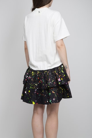 Vestido com folhos - Branco e preto