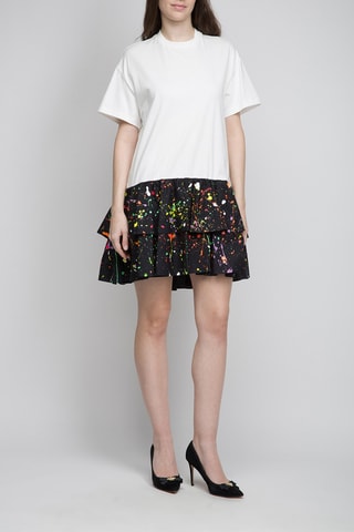 Vestido com folhos - Branco e preto