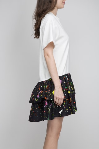 Vestido com folhos - Branco e preto