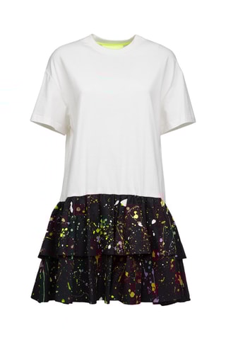 Vestido com folhos - Branco e preto