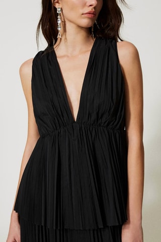 Vestido com folhos - Preto