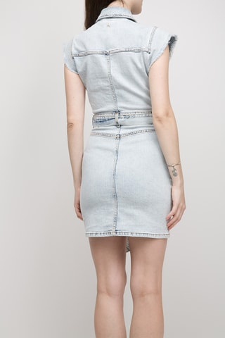 Vestido plissado de ganga - Azul