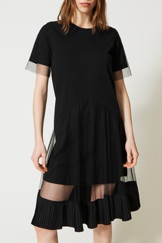 Vestido com folhos - Preto