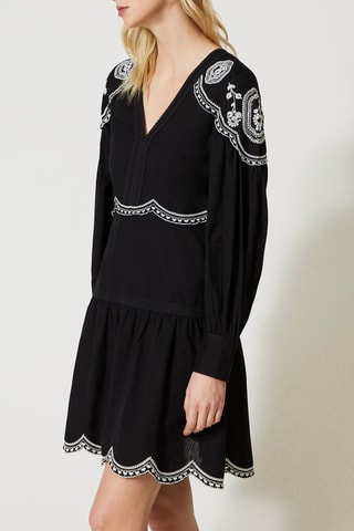 Vestido com folhos - Preto