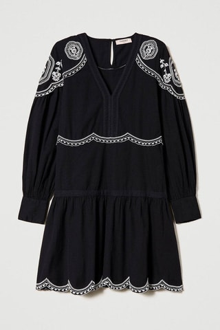 Vestido com folhos - Preto