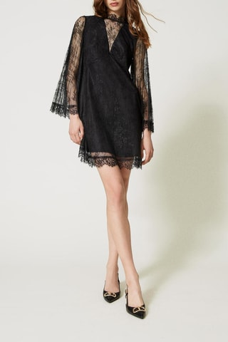 Vestido direito de renda - Preto