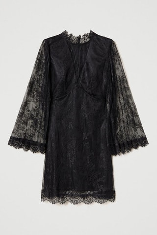 Vestido direito de renda - Preto