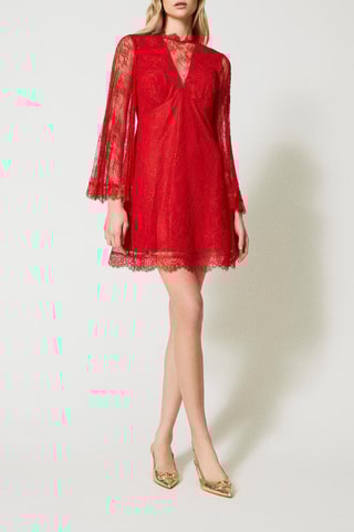 Vestido trapézio de renda - Vermelho