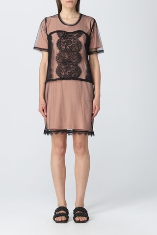 Vestido direito bi-matéria - Rosa