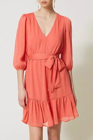 Vestido com folhos - Coral