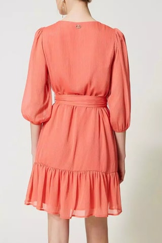 Vestido com folhos - Coral