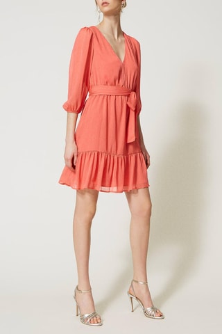 Vestido com folhos - Coral