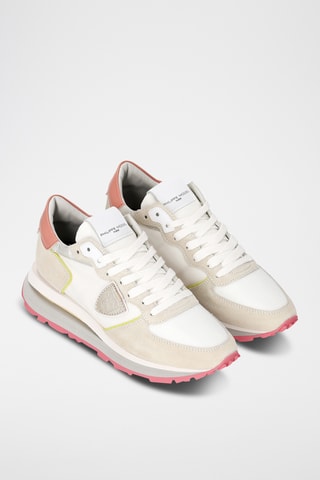 Sapatilhas em couro de vitelo nobuck Tropez - Branco e bege