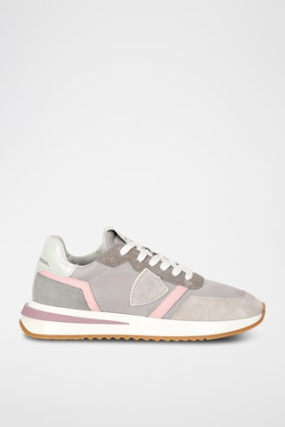 Sapatilhas em couro de vitelo nobuck Tropez - Cinzento-claro e rosa