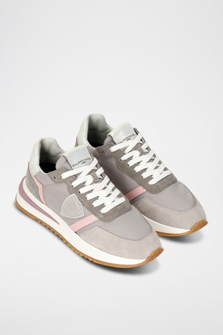 Sapatilhas em couro de vitelo nobuck Tropez - Cinzento-claro e rosa