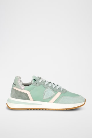 Sapatilhas em couro de vitelo nobuck Tropez - Verde-claro e cinzento