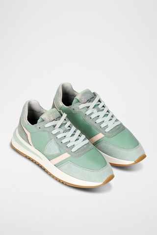Sapatilhas em couro de vitelo nobuck Tropez - Verde-claro e cinzento