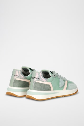 Sapatilhas em couro de vitelo nobuck Tropez - Verde-claro e cinzento