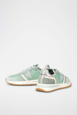 Sapatilhas em couro de vitelo nobuck Tropez - Verde-claro e cinzento