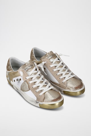 Sapatilhas em couro PRSX Low - Branco e dourado