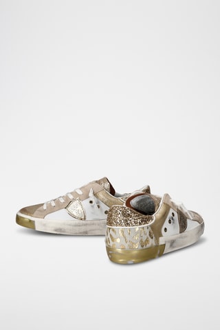 Sapatilhas em couro PRSX Low - Branco e dourado