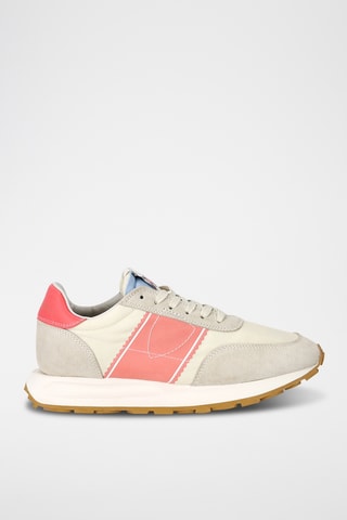 Sapatilhas em couro de vitelo nobuck Tour - Branco e coral