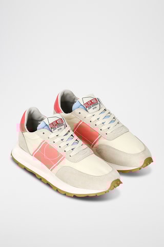 Sapatilhas em couro de vitelo nobuck Tour - Branco e coral