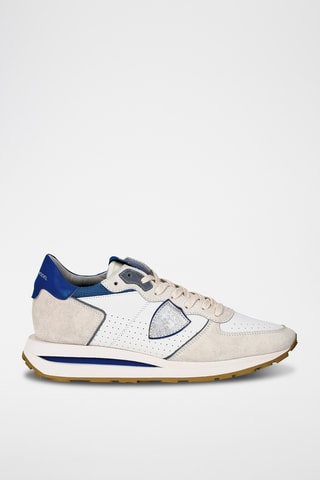 Sapatilhas em couro Tropez - Branco e azul-elétrico