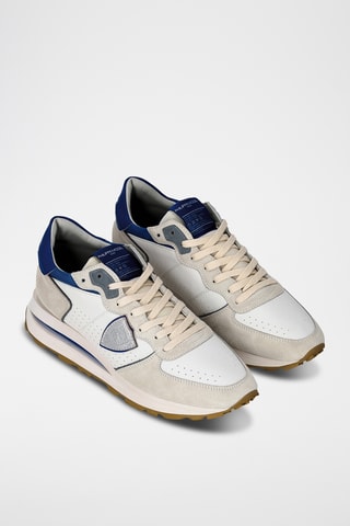 Sapatilhas em couro Tropez - Branco e azul-elétrico