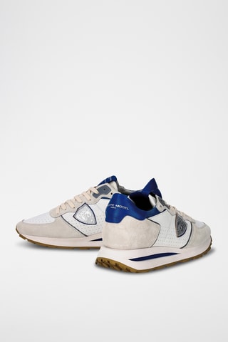 Sapatilhas em couro Tropez - Branco e azul-elétrico