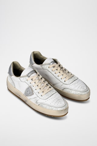Baskets en cuir de veau Nice Low - Blanc et argenté