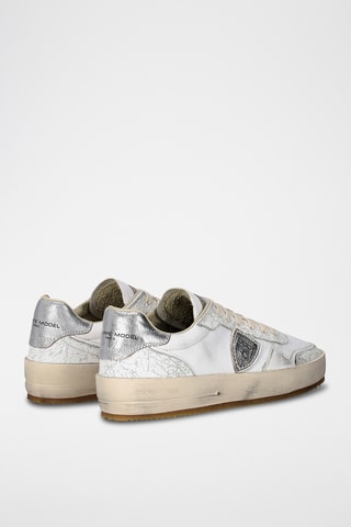 Baskets en cuir de veau Nice Low - Blanc et argenté