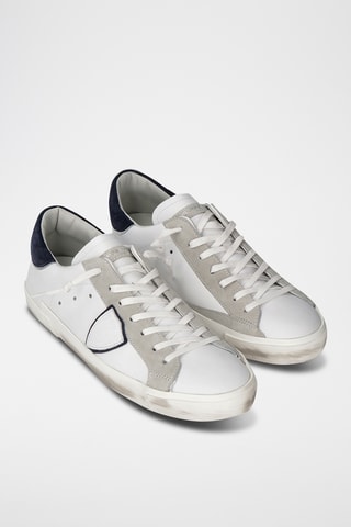 Sapatilhas em couro de vitelo PRSX - Branco e azul-noite