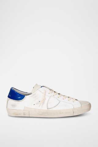 Sapatilhas em couro de vitelo PRSX - Branco e azul-real