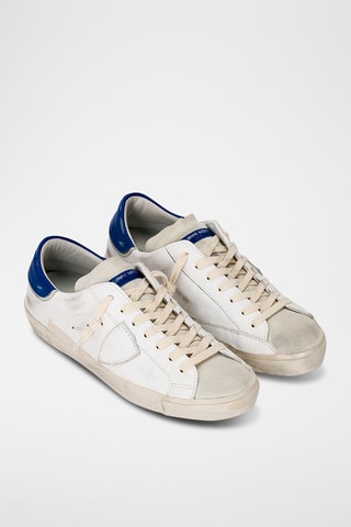 Sapatilhas em couro de vitelo PRSX - Branco e azul-real