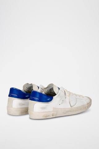 Sapatilhas em couro de vitelo PRSX - Branco e azul-real