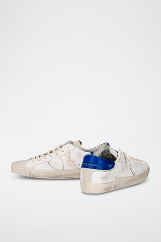 Sapatilhas em couro de vitelo PRSX - Branco e azul-real