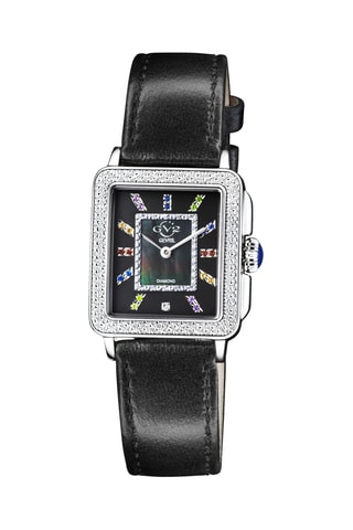 Montre à quartz en cuir, nacre, diamant et pierres précieuses