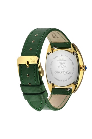 Montre à quartz en cuir, nacre, diamants et doré à l'or fin jaune Palermo