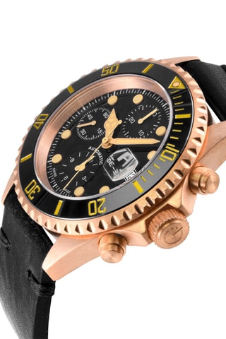 Montre automatique en cuir et bronze Wall Street - Noir et doré rose