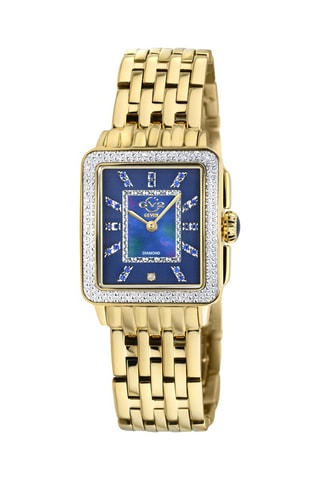Montre à quartz en acier doré à l'or fin jaune, nacre, spinelles et diamant Padova 