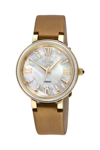 Montre à quartz en cuir, plaqué ion or jaune et diamants Genoa