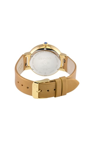 Montre à quartz en cuir, plaqué ion or jaune et diamants Genoa