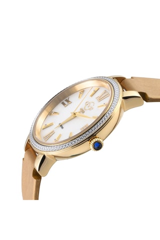 Montre à quartz en cuir, plaqué ion or jaune et diamants Genoa