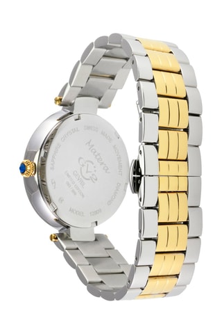 Montre à quartz en acier doré à l'or fin jaune, nacre et diamants Matera