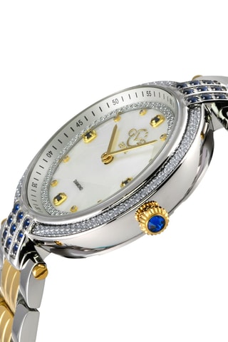 Montre à quartz en acier doré à l'or fin jaune, nacre et diamants Matera
